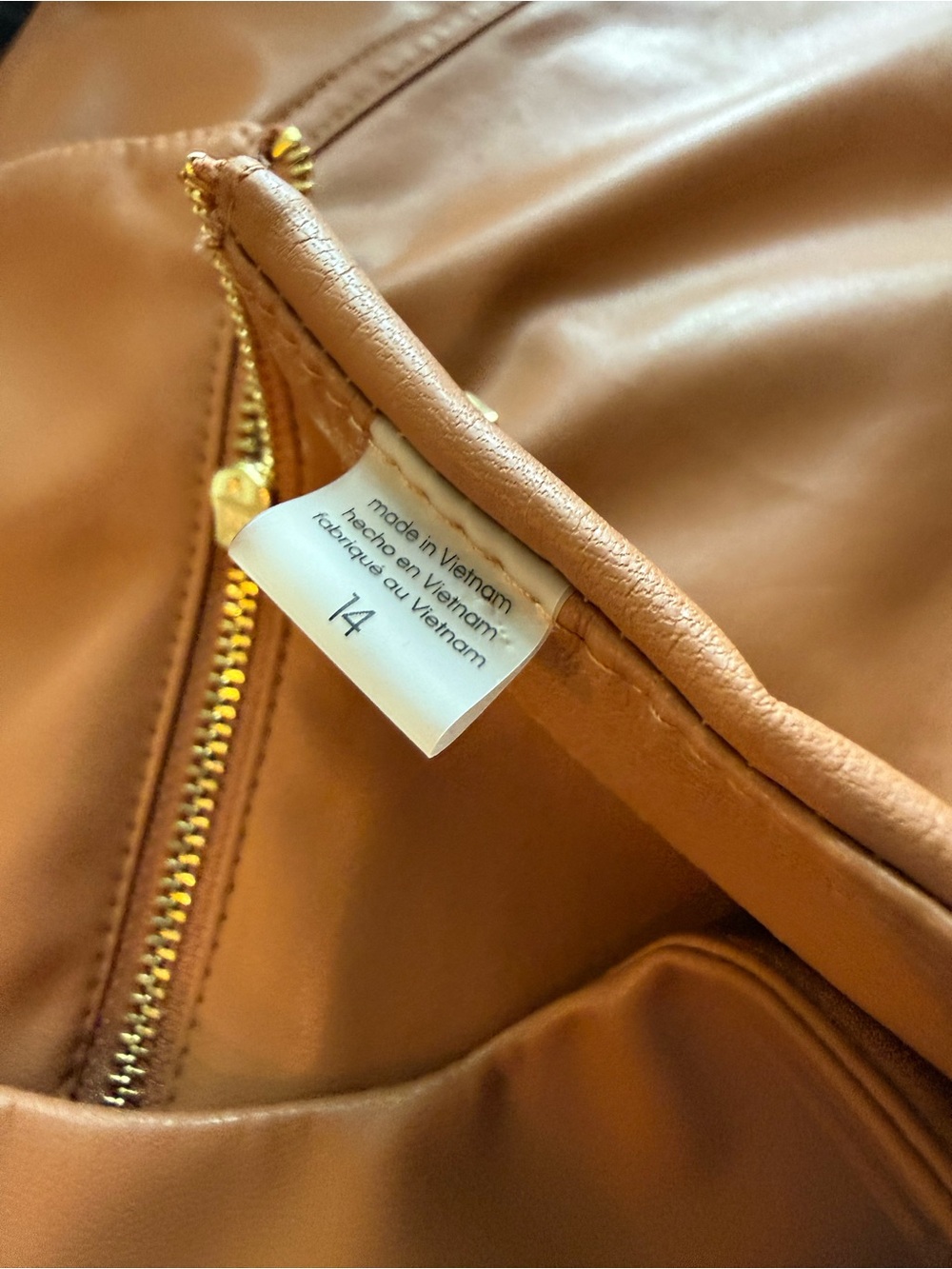 CALVIN KLEIN Sleeveless Faux Leather Dress Size 14 Camel Tan - Picture 13 of 15